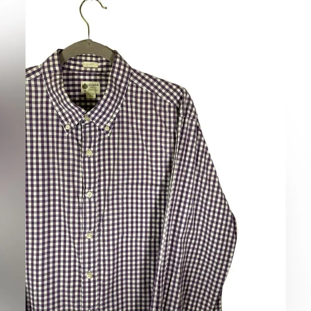 J. CREW 100% Cotton Purple White Dress Shirt Plaid Size XL